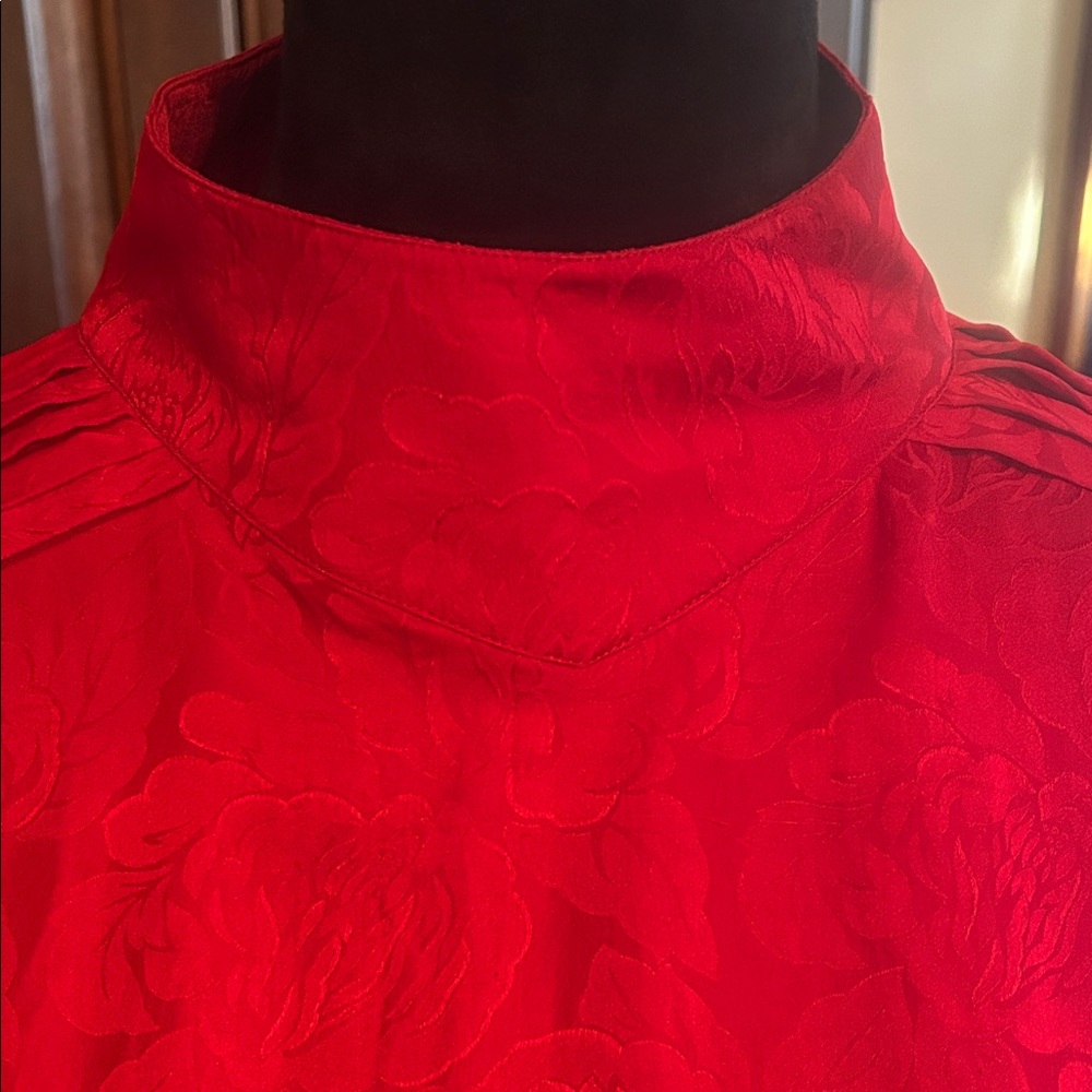 Vintage Silk Studio Sz 12 Elegant Red Long-Sleeve Dress GVC - Picture 3 of 6